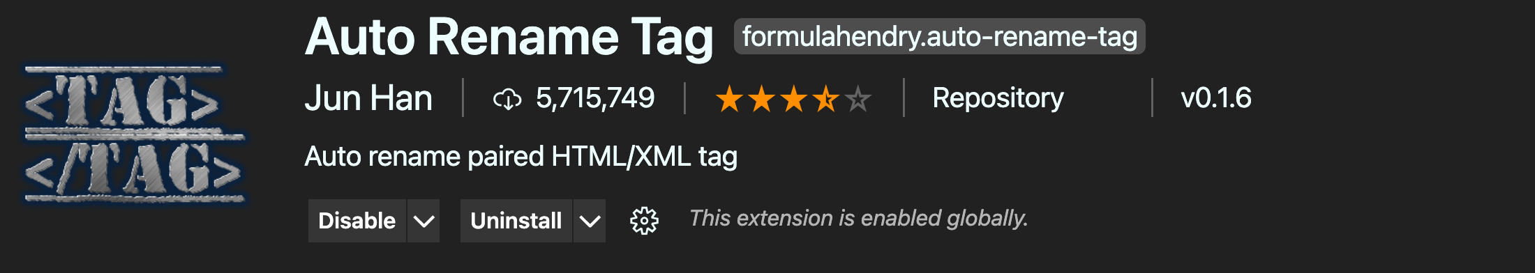 VSCode Extensions - Auto Rename Tag