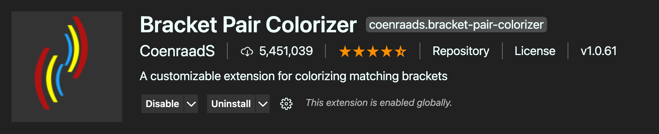 VSCode Extensions - Bracket Pair Colorizer
